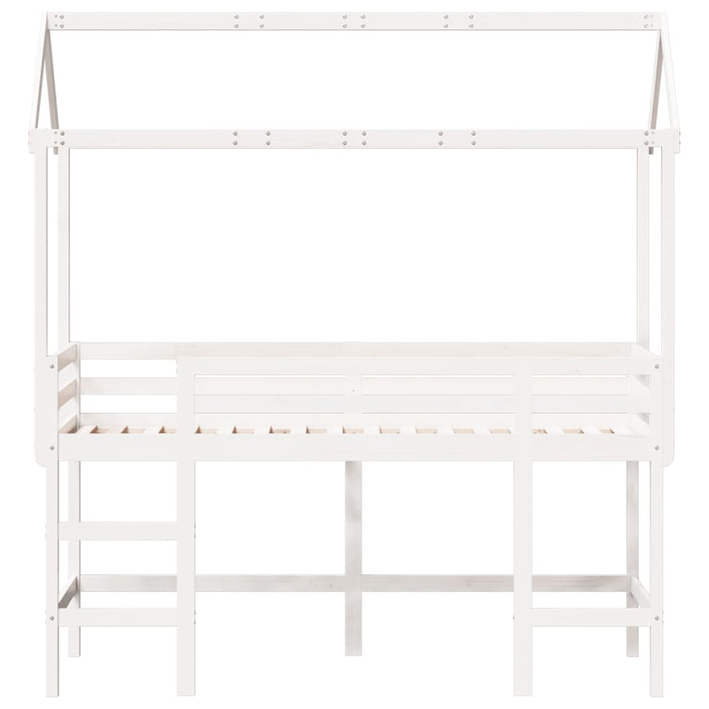 vidaXL fehér tömör fenyőfa galériaágy létrával és tetővel 90 x 190 cm