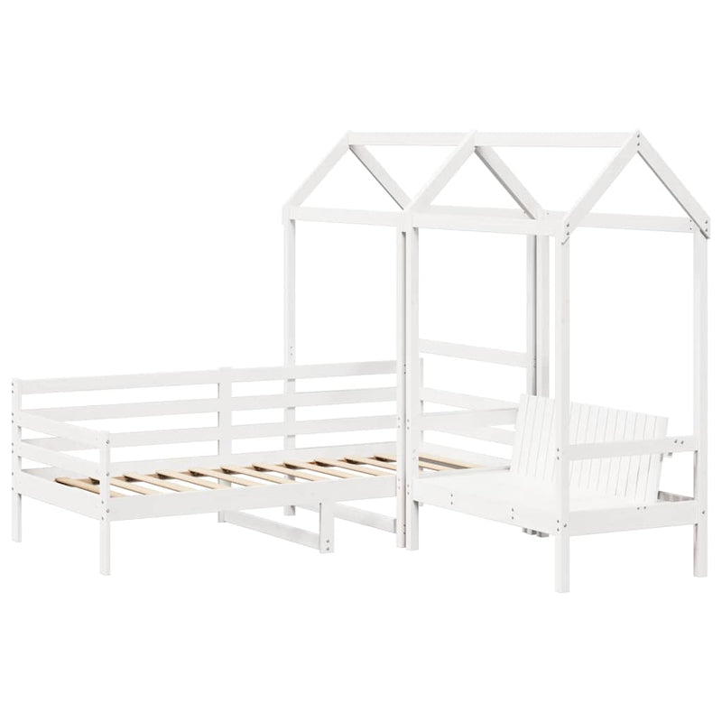 vidaXL fehér tömör fenyőfa kanapéágy és pad tetővel 80 x 200 cm
