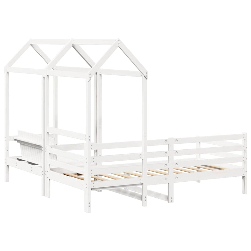 vidaXL fehér tömör fenyőfa kanapéágy és pad tetővel 80 x 200 cm
