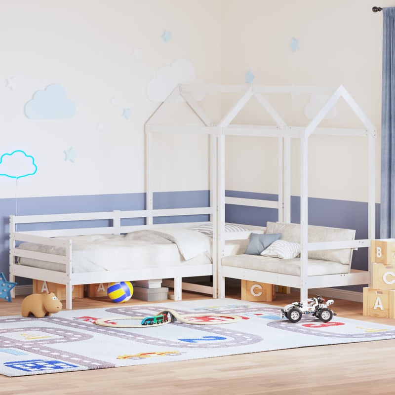 vidaXL fehér tömör fenyőfa kanapéágy és pad tetővel 80 x 200 cm
