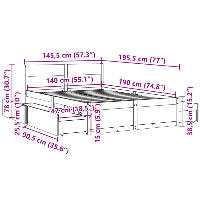vidaXL fehér tömör fenyőfa ágy matrac nélkül 140x190 cm