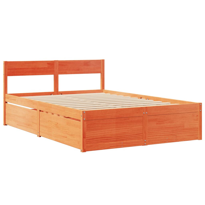 vidaXL viaszbarna tömör fenyőfa ágy matrac nélkül 140 x 190 cm