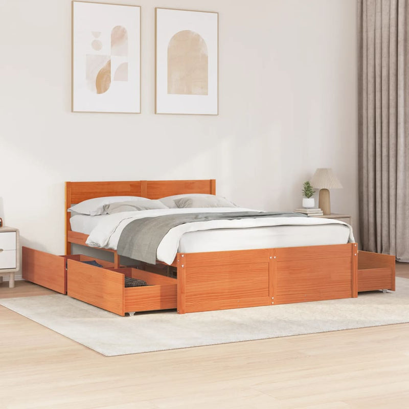 vidaXL viaszbarna tömör fenyőfa ágy matrac nélkül 140 x 190 cm