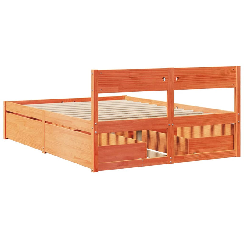 vidaXL viaszbarna tömör fenyőfa ágy matrac nélkül 140 x 190 cm