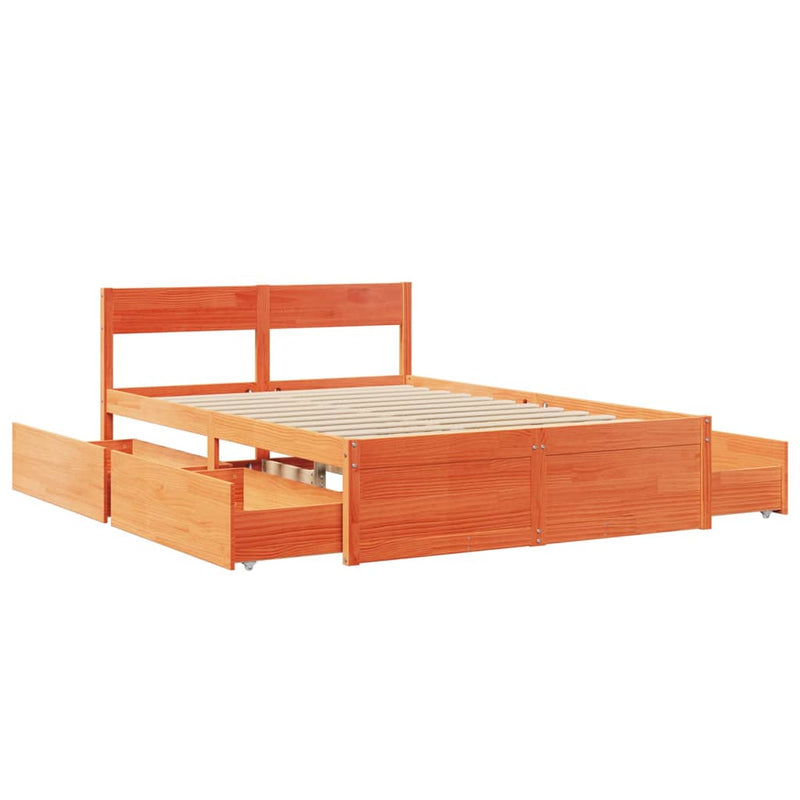 vidaXL viaszbarna tömör fenyőfa ágy matrac nélkül 140 x 190 cm