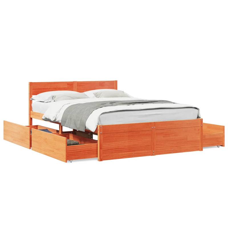 vidaXL viaszbarna tömör fenyőfa ágy matrac nélkül 140 x 190 cm