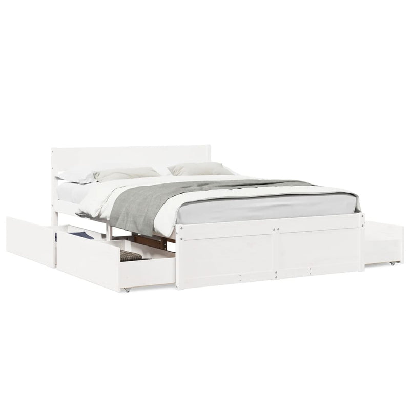 vidaXL fehér tömör fenyőfa ágy matrac nélkül 135 x 190 cm