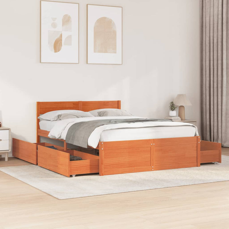 vidaXL viaszbarna tömör fenyőfa ágy matrac nélkül 135 x 190 cm