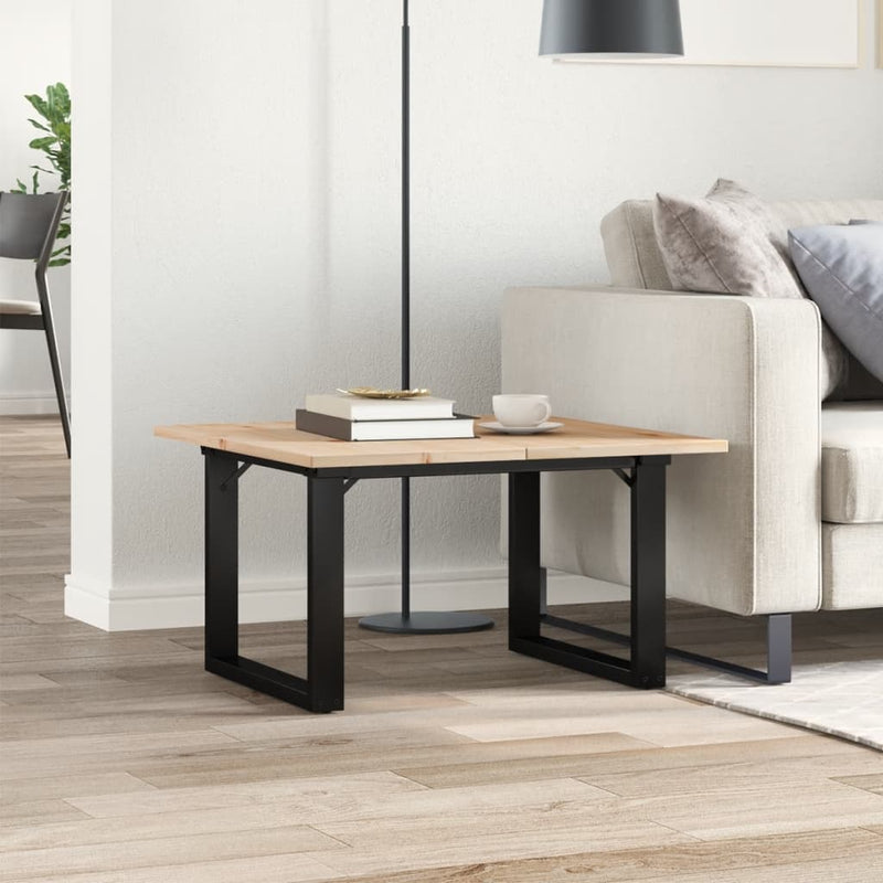 vidaXL tömör fenyőfa és acél dohányzóasztal O-vázzal 70x70x40 cm