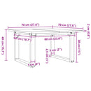 vidaXL tömör fenyőfa és acél dohányzóasztal O-vázzal 70x70x40 cm