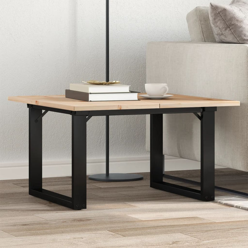 vidaXL tömör fenyőfa és acél dohányzóasztal O-vázzal 70x70x40 cm