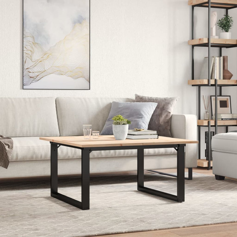 vidaXL tömör fenyőfa és acél dohányzóasztal O-vázzal 80x80x45 cm
