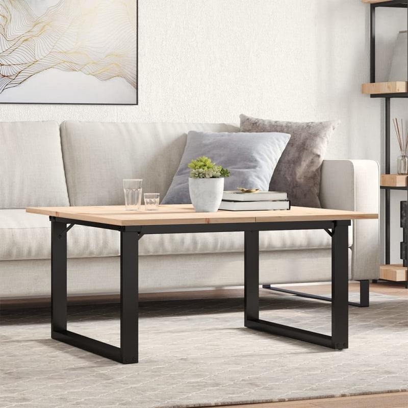vidaXL tömör fenyőfa és acél dohányzóasztal O-vázzal 80x80x45 cm