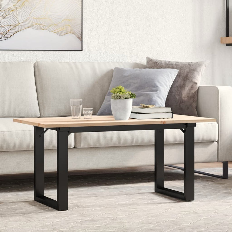 vidaXL tömör fenyőfa és acél dohányzóasztal O-vázzal 90x40x45 cm