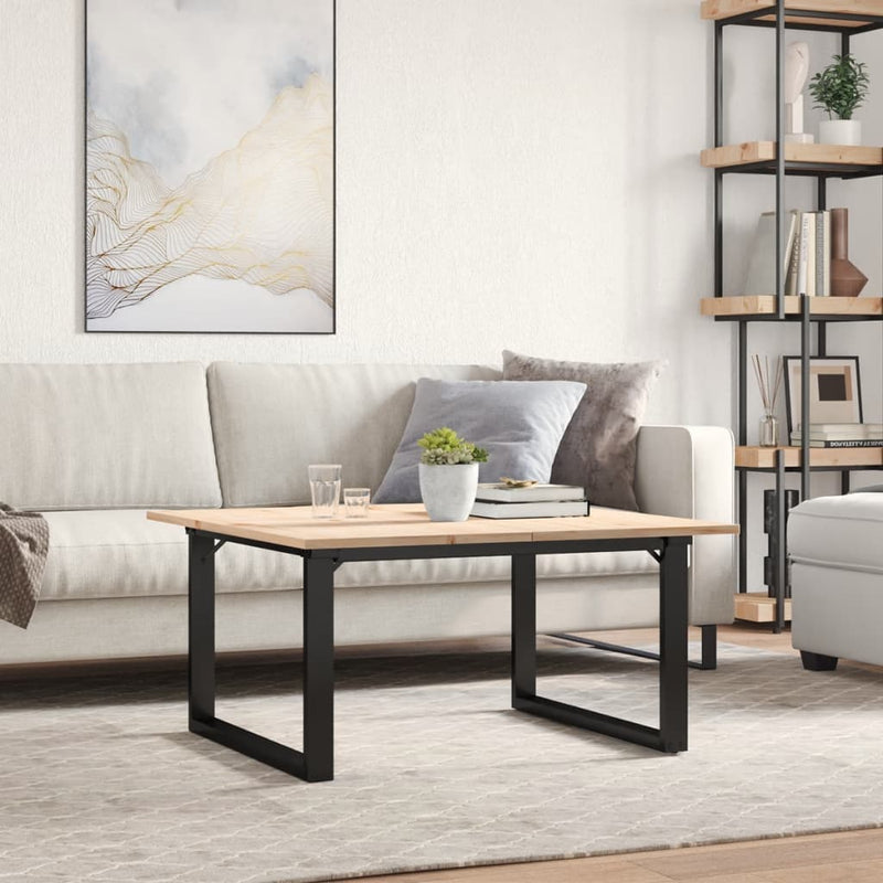 vidaXL tömör fenyőfa és acél dohányzóasztal O-vázzal 90x90x45 cm