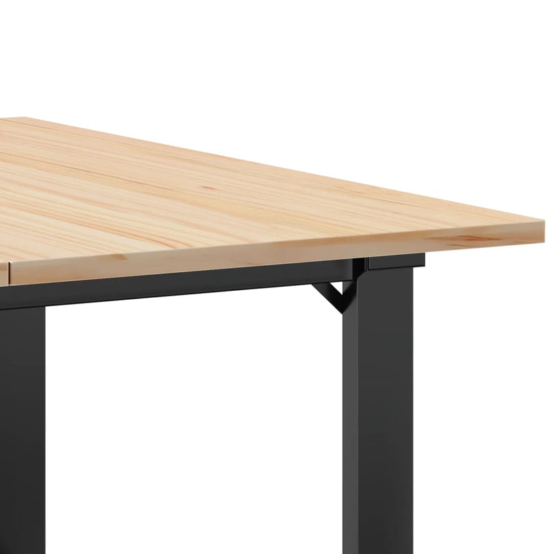 vidaXL tömör fenyőfa és acél dohányzóasztal O-vázzal 90x90x45 cm