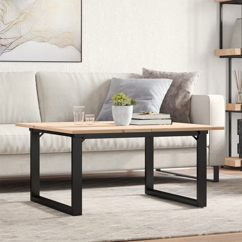 vidaXL tömör fenyőfa és acél dohányzóasztal O-vázzal 90x90x45 cm