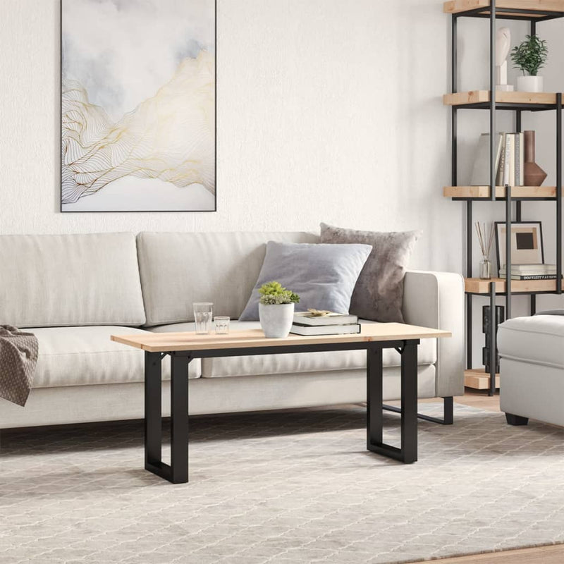 vidaXL tömör fenyőfa és acél dohányzóasztal O-vázzal 110x40x45 cm