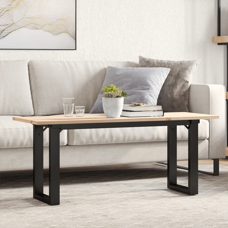 vidaXL tömör fenyőfa és acél dohányzóasztal O-vázzal 110x40x45 cm