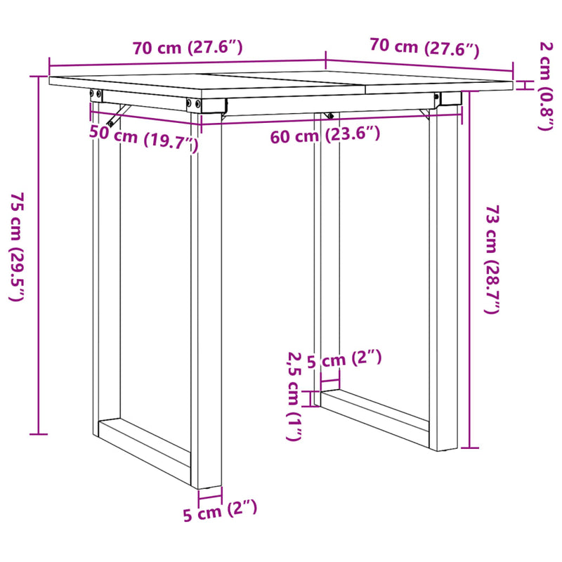 vidaXL tömör fenyőfa és acél étkezőasztal O-vázzal 70x70x75 cm