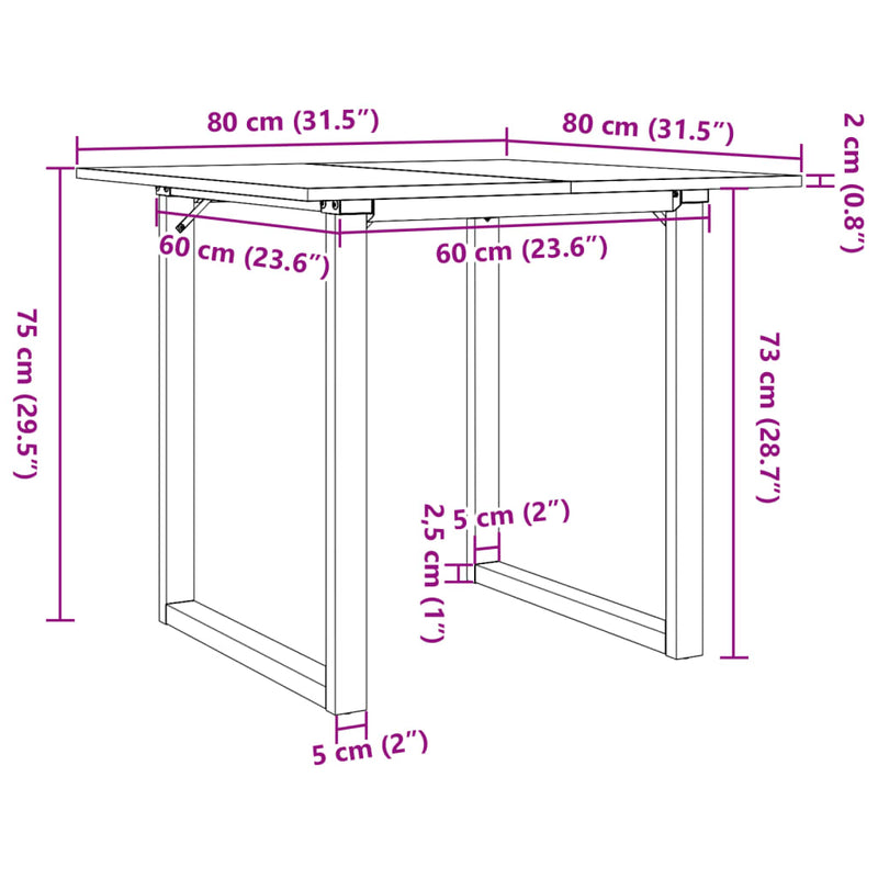 vidaXL tömör fenyőfa és acél étkezőasztal O-vázzal 80x80x75 cm