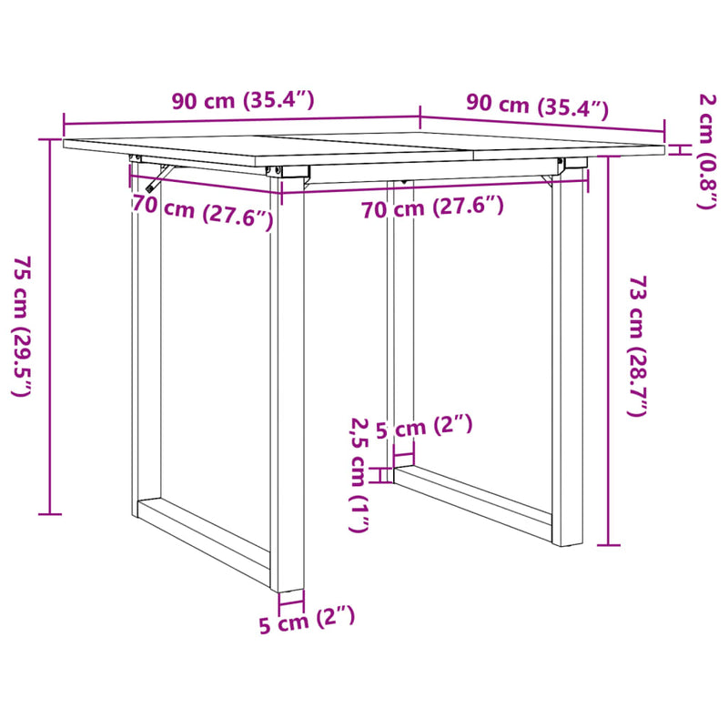 vidaXL tömör fenyőfa és acél étkezőasztal O-vázzal 90x90x75 cm