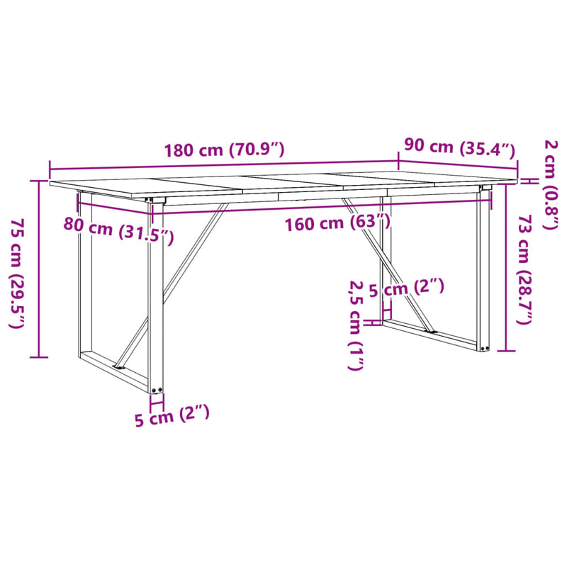 vidaXL tömör fenyőfa és acél étkezőasztal O-vázzal 180x90x75 cm