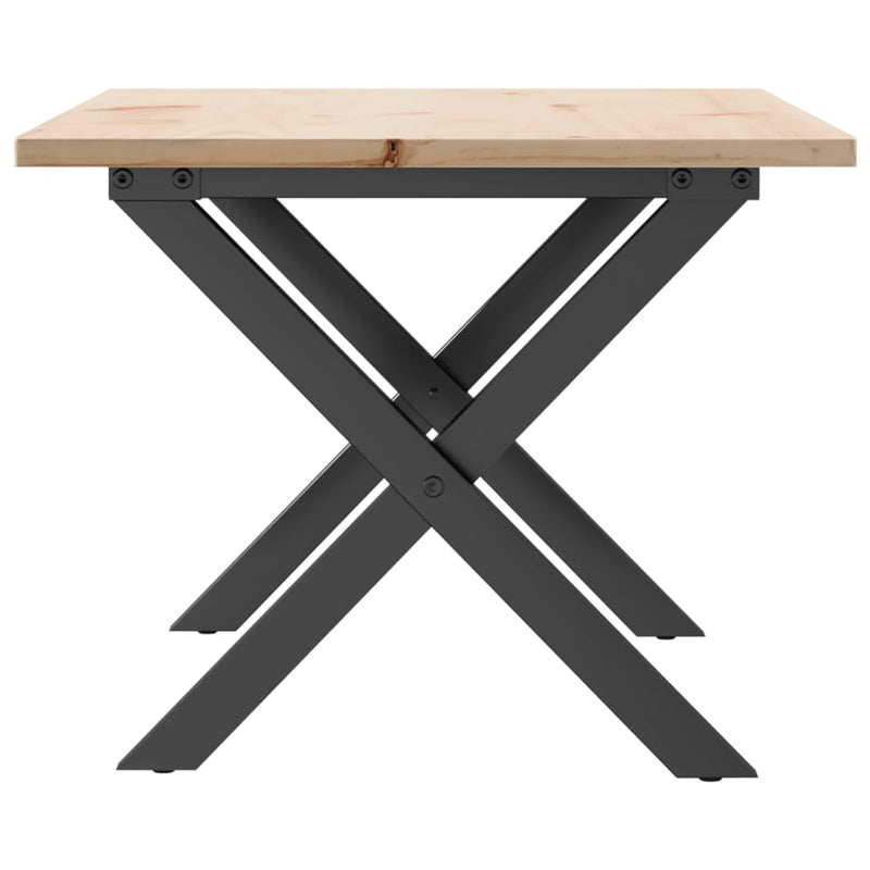 vidaXL tömör fenyőfa és acél dohányzóasztal X-vázzal 80x50x40 cm