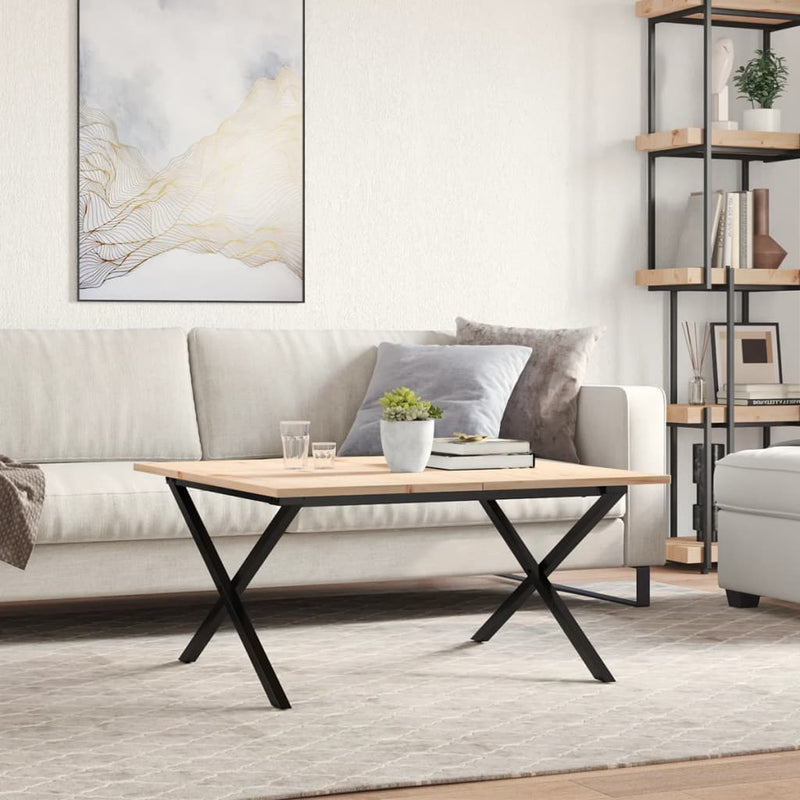 vidaXL tömör fenyőfa és acél dohányzóasztal X-vázzal 80x80x45 cm