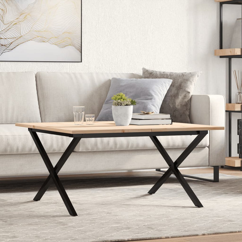 vidaXL tömör fenyőfa és acél dohányzóasztal X-vázzal 80x80x45 cm