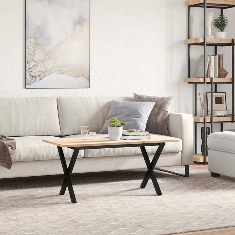 vidaXL tömör fenyőfa és acél dohányzóasztal X-vázzal 90x40x45 cm
