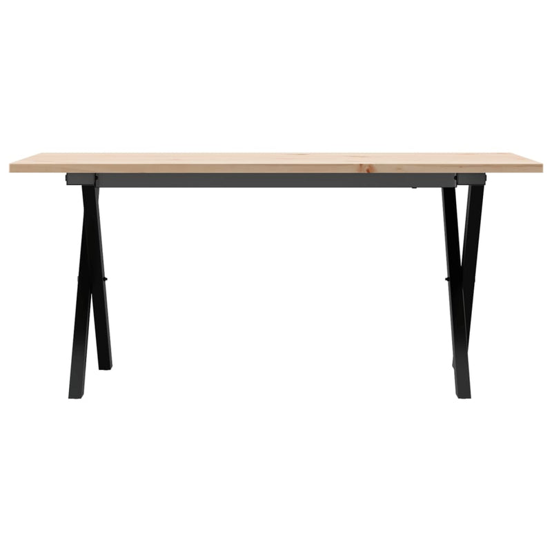 vidaXL tömör fenyőfa és acél dohányzóasztal X-vázzal 90x40x45 cm