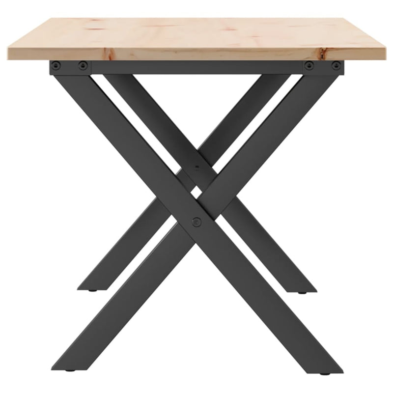 vidaXL tömör fenyőfa és acél dohányzóasztal X-vázzal 90x40x45 cm