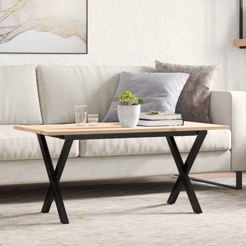 vidaXL tömör fenyőfa és acél dohányzóasztal X-vázzal 90x40x45 cm