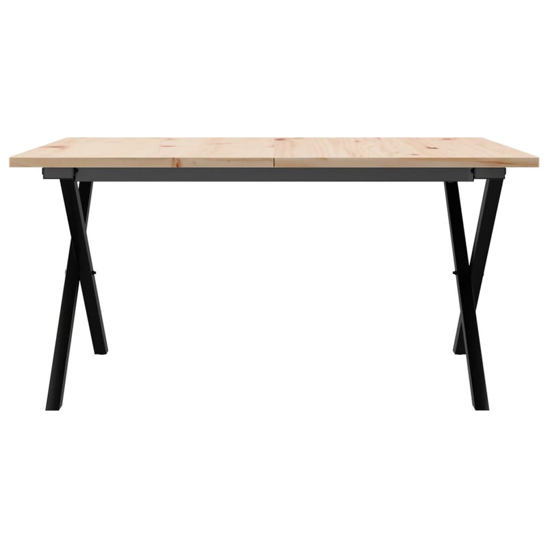 vidaXL tömör fenyőfa és acél dohányzóasztal X-vázzal 90x40x45 cm