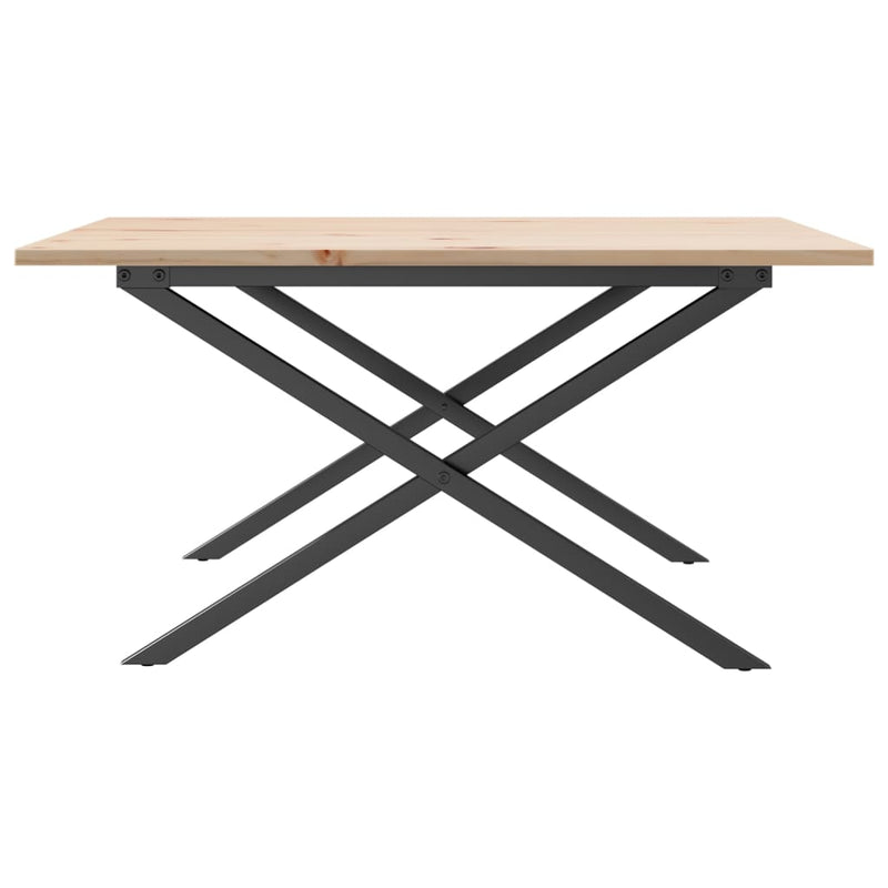 vidaXL tömör fenyőfa és acél dohányzóasztal X-vázzal 90x40x45 cm
