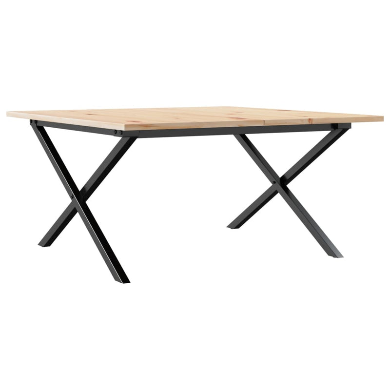 vidaXL tömör fenyőfa és acél dohányzóasztal X-vázzal 90x40x45 cm