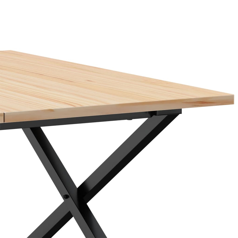 vidaXL tömör fenyőfa és acél dohányzóasztal X-vázzal 90x40x45 cm