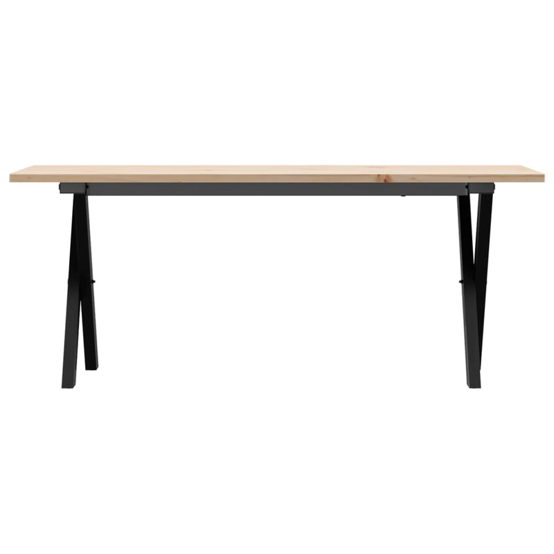 vidaXL tömör fenyőfa és acél dohányzóasztal X-vázzal 110x40x45 cm