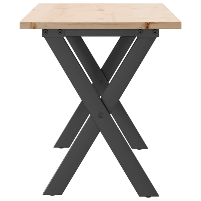 vidaXL tömör fenyőfa és acél dohányzóasztal X-vázzal 110x40x45 cm