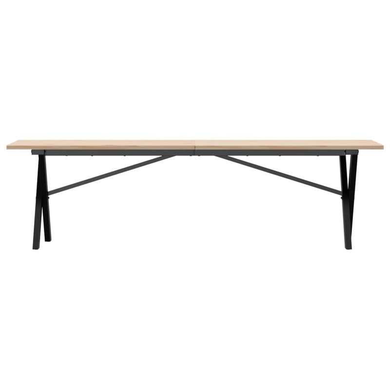 vidaXL tömör fenyőfa és öntöttvas dohányzóasztal X-vázzal 160x40x45 cm