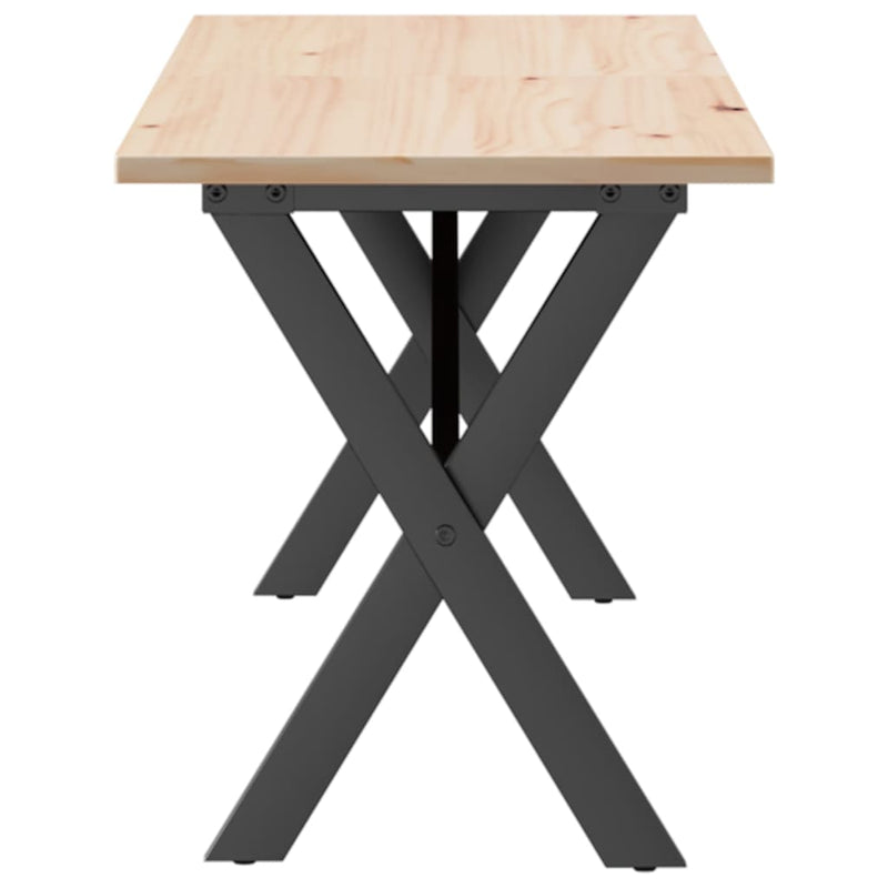 vidaXL tömör fenyőfa és öntöttvas dohányzóasztal X-vázzal 160x40x45 cm