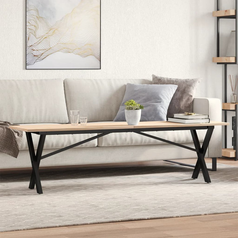 vidaXL tömör fenyőfa és öntöttvas dohányzóasztal X-vázzal 160x40x45 cm