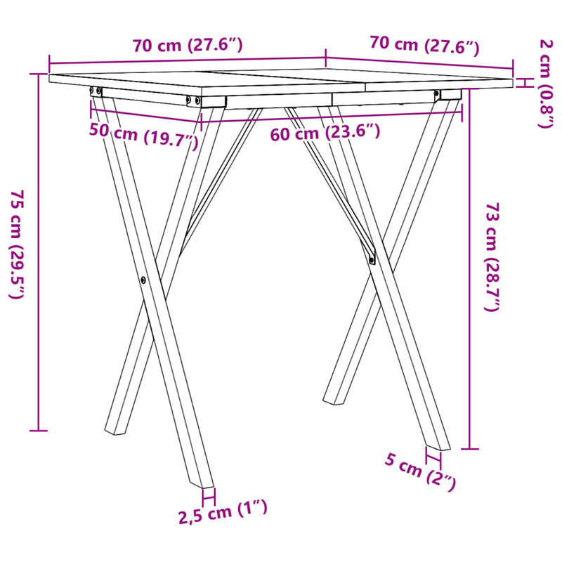 vidaXL tömör fenyőfa és öntöttvas étkezőasztal X-vázzal 70x70x75 cm
