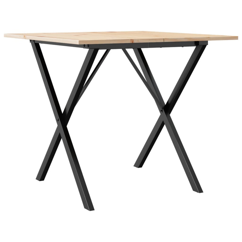 vidaXL tömör fenyőfa és acél étkezőasztal X-vázzal 90x90x75 cm