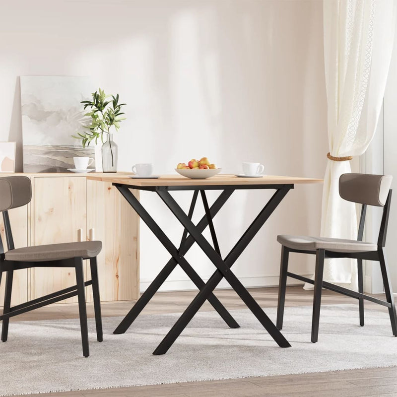 vidaXL tömör fenyőfa és acél étkezőasztal X-vázzal 90x90x75 cm
