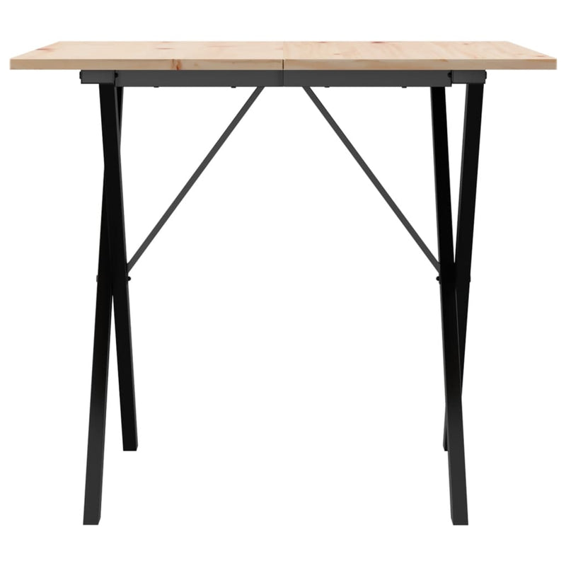 vidaXL tömör fenyőfa és acél étkezőasztal X-vázzal 90x90x75 cm