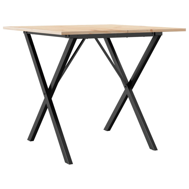 vidaXL tömör fenyőfa és acél étkezőasztal X-vázzal 90x90x75 cm