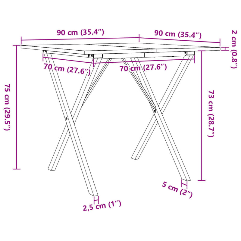 vidaXL tömör fenyőfa és acél étkezőasztal X-vázzal 90x90x75 cm