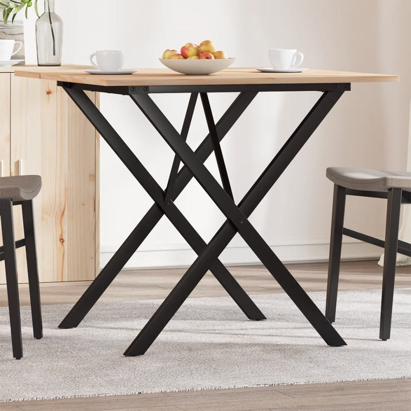 vidaXL tömör fenyőfa és acél étkezőasztal X-vázzal 90x90x75 cm